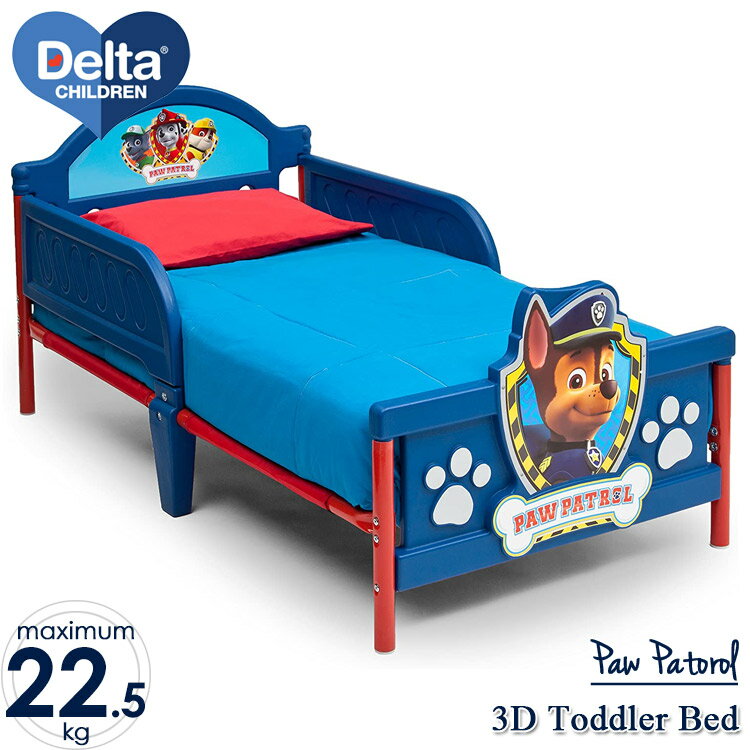 商品説明 メーカー Delta 商品名 PAW Patrol 3D-FOOTBOARD TODDLER BED 型番 BB86958PW サイズ 本体：74W×137L×66.5H cm 重さ 10.08kg 対象年齢 1歳半から22.7kgまで(メーカー参照) 安全基準 米国安全基準適合(ASTM) 米国消費者製品安全委員会適合(CPSC) 材質 スチール、プラスチック製 生産国 Made in China 仕様 『パウ・パトロールの幼児用ベッド』 フットボードとヘッドボードには、チェイスやマーシャルのデザイン 男の子にも女の子にもPOPで可愛いデザイン。 フレームはプラスチックとスチール(金属)で高い強度と耐久性があり、長くご使用頂けます。 左右のサイドガードはお子様の転落防止に ベッドの高さは低めに作られているので小さなお子様の上り下りも安心設計。 標準的な幼児用マットレスが使用可能（マットレスサイズ約134cm×70cm×17cm） ※マットレスやシーツなどは別途ご用意ください 備考 ・ラッピング不可 ・組立必要/説明書図解（英語表記） ・入荷時期によりデザイン・カラー変更の場合がございます。 ・小さなパーツを含む場合がございます、お子様から離れて大人の方が組み立て下さい。 ・組み立て時に加工が必要な場合や、ボルト・ネジなどを別途お手配頂く場合もございます。 ・輸入品特有の製造上のキズ、塗装剥がれ等や輸送時の外箱ダメージが見受けられる場合がございます。 ・メーカー出荷時の状態により、箱を修繕しお送りする場合もございます。 ・ご使用時、必ず大人の方がそばで付き添って下さい。 ■画像と商品が一部異なる場合もございますのでご了承ください。 ■在庫数、価格は日々変動いたします。 ※お買いもの前に必ずご確認ください。 ■アメリカ製品について ■お買い物ガイド 【検索キーワード】 パウパト グッズ インテリア 子供 家具 チェイス マーシャル ラブル 子供部屋 幼児用 ベッド 子ども こども かわいい オシャレ デルタ 子供用ベッド キッズ トドラーベッド キッズインテリア 睡眠 人気 アメリカ インポート 輸入 キッズスペース 施設 店舗 プレゼント 誕生日 クリスマス