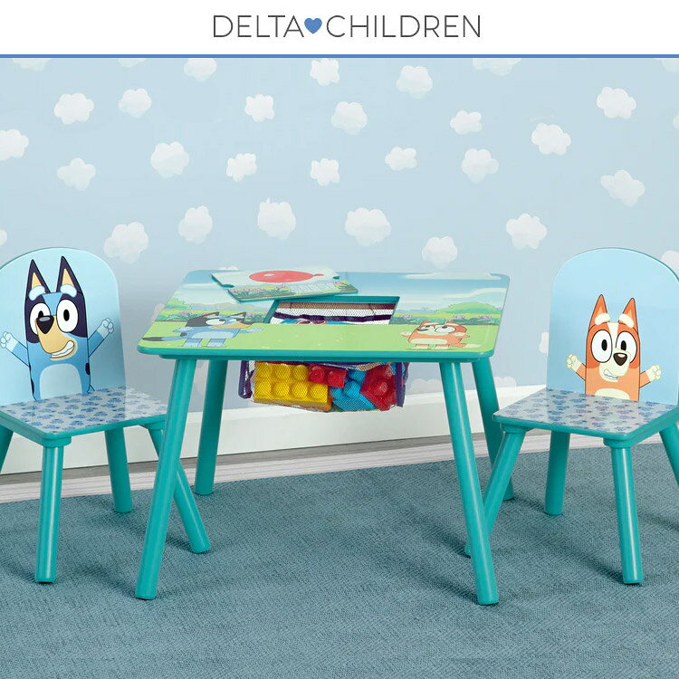 子供 テーブル&チェア セット 収納付き ディズニー ブルーイ 四角 キッズテーブル 机 椅子 2人用 家具 デルタ Delta bluey [2]