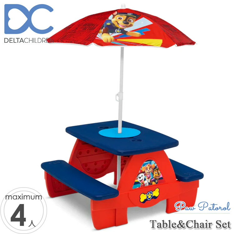 商品説明 メーカー Delta 商品名 PAW Patrol 4 Seat Activity Picnic Table with Umbrella and LEGO Compatible Tabletop 型番 T87415PW サイズ 本体：約 82.5Wcm x 87Dcm x 136Hcm / お届け 約 51Wcm x 53Dcm x 84Hcm 重さ 約8.4kg 対象年齢 3歳頃から(メーカー参照) 安全基準 米国消費者製品安全委員会適合(CPSC) 材質 プラスチック製 生産国 Made in China 仕様 お庭やベランダに可愛いアウトドアテーブル (日傘)パラソル付きで可愛いテーブルに子供達のお話も盛り上がります。 4人の子供（各シート58.5kg）まで対応 テーブルの中央にはLEGOブロックで遊べるボード付き 安全面を考えて、角は全て丸く削られた設計 ※LEGOブロックは含まれません、 備考 ・ラッピング不可 ・組立必要/説明書図解（英語表記） ・入荷時期によりデザイン・カラー変更の場合がございます。 ・お子様から離れて大人の方が組み立て下さい。 ・本体以外の画像の小物、家具、おもちゃなどは含まれません。 ・組み立て時に加工が必要な場合や、ボルト・ネジなどを別途お手配頂く場合もございます。 ・輸入品特有の製造上のキズ、塗装剥がれ等や輸送時の外箱ダメージが見受けられる場合がございます。 ・メーカー出荷時の状態により、箱を修繕しお送りする場合もございます。 ・ご使用時、必ず大人の方がそばで付き添って下さい。 ■画像と商品が一部異なる場合もございますのでご了承ください。 ■在庫数、価格は日々変動いたします。 ※お買いもの前に必ずご確認ください。 ■アメリカ製品について ■お買い物ガイド 【検索キーワード】 パウパトロール パウパト パウ・パトロール チェイス マーシャル スカイ インテリア 子供 家具 子供部屋 デルタ インドア アウトドアテーブル おままごと ままごと ごっこ遊び ハウス キッズハウス 秘密基地 隠れ家 おもちゃ 遊具 おうち 家 室内 室外 子ども こども かわいい オシャレ 人気 アメリカ インポート 輸入 プレゼント 誕生日 クリスマス