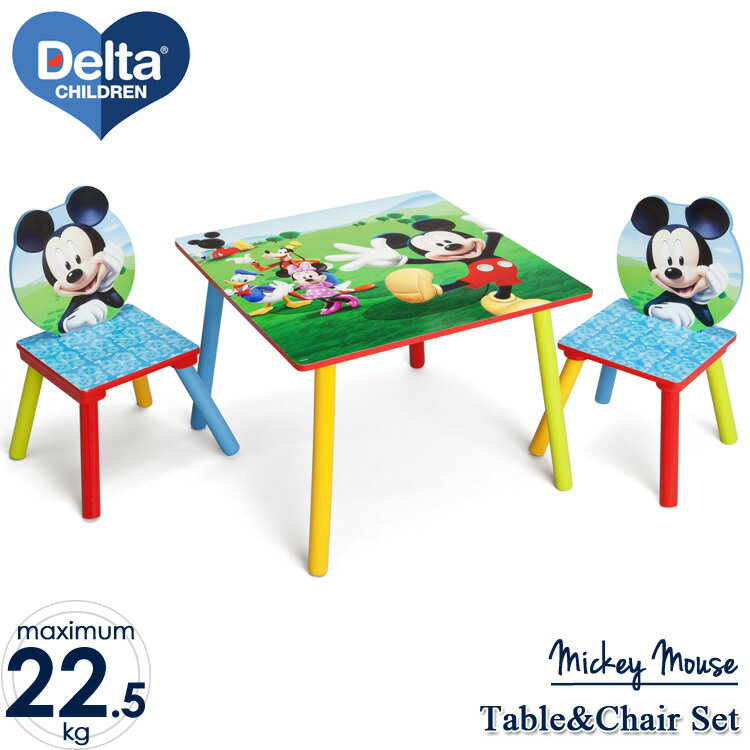 商品説明 メーカー delta 商品名 Mickey Mouse Table & Chair Set 型番 TT89450MM サイズ テーブル：約 W60 × H44 × D60 cm イス：約 W30 × H49 × D29 cm 重さ 7.9kg 耐荷重 22kg 対象年齢 3歳から(メーカー参照) 安全基準 アメリカ合衆国 消費者製品安全委員会適合(CPSC) 材質 木製 生産国 MADE IN CHINA 備考 ・ラッピング可(ラッピングバッグを商品と一緒にご購入下さい。) ・組立必要/説明書図解（英語表記） ・小さなパーツを含む場合がございます、お子様から離れて大人の方が組み立て下さい。 ・組み立て時に加工が必要な場合や、ボルト・ネジなどを別途お手配頂く場合もございます。 ・輸入商品特有の製造上のキズや塗装剥がれ等や輸送時のパッケージのダメージが見受けられる場合がございます。 ・入荷時期によりデザイン・カラー変更の場合がございます。 ・お届けボックスに関しましては、メーカー出荷時の状態より入荷時の箱を加工しお送りする場合もございます。 ※お買いもの前に必ずご確認ください。 ■アメリカ製品について ■お買い物ガイド 【検索キーワード】 Paranino パラニーニョ アメリカ USA 輸入雑貨 キッズルーム インテリア 子供 キッズ 男の子 女の子 クリスマス 誕生日 お絵かき 机 イス セット delta tt89450mm 3歳 4歳 5歳 6歳 子供用 キッズ キャラクター ディズニー ミッキーミッキー&フレンズ テーブル イス