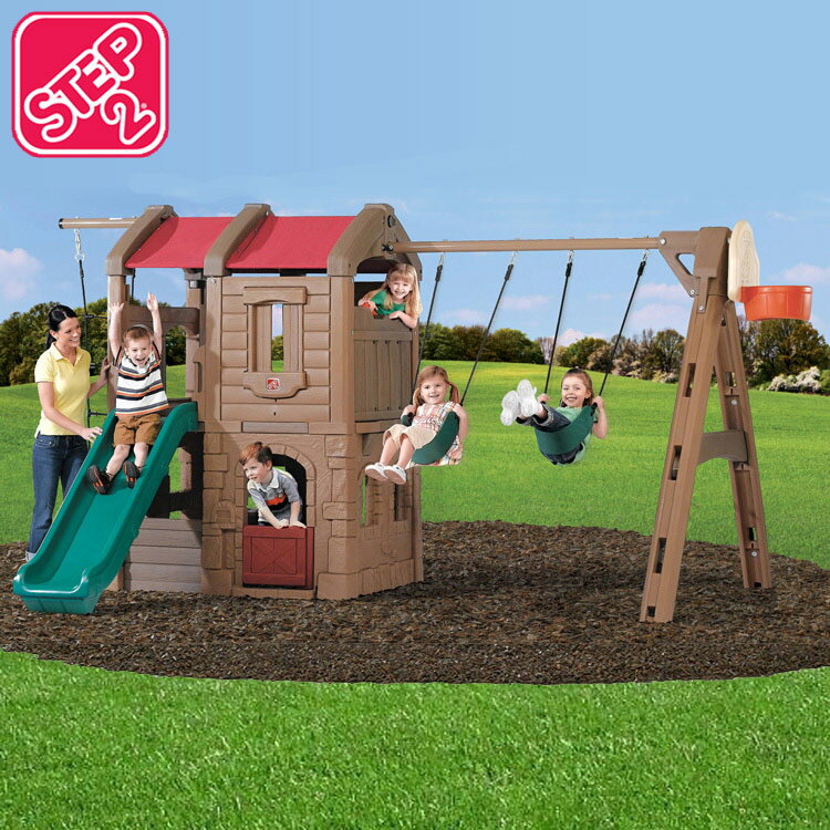 商品説明 メーカー STEP2 商品名 Naturally Playful Adventure Lodge Play Center 型番 801300 サイズ 本体: H220 x W420 x D300 cm BOX: H210.8 x W57.2 x D122.6 cm x 2箱 重さ 129 kg 対象年齢 3歳から8歳(メーカー参照) 安全基準 ヨーロッパ規格適合(EN-71) 生産国 Made in USA. / パーツ Made in China. 仕様 ・クラブハウスには2階建てのクライミングと隠れ遊び場があります。 2階建てのクラブハウスにはステアリングホイール(舵)、スライド1.8m、頑丈なはしごと登り用ロープ付クライミングウォール付属。 また、2本のストラップスイングとボールトス用バックボードフープ（ボールは含まれません）付属。 ・グラウンドアンカーでスイングセットを地面に固定します（付属）。 ・各スイングの耐久重量：34.1kg クラブハウスの耐久重量：136kg 備考 ・ラッピング不可 ・組立必要/説明書図解（英語表記） ・製造上のキズや塗装剥がれ等や輸送時のパッケージへのダメージが見受けられる場合がございます。 ・入荷時期によりデザイン・カラー変更の場合がございます。 ・ご使用時、必ず大人の方がそばで付き添って下さい。 ※お買いもの前に必ずご確認ください。 ■アメリカ製品について ■FAQはこちら 【検索キーワード】 STEP2 Naturally Playful Adventure Lodge Play Center 801300 ステップ2 大型遊具 超大型商品 幼稚園 公園 遊具 ブランコ すべりだい 子供 キッズ こども クライマー