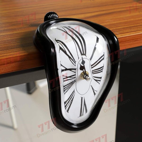 アートウォールクロックアメリカン雑貨 デザイン面白おもしろアンティーク ダリの柔らかい時計 インテリア置き時 90度曲がったアートクロック(ブラック)