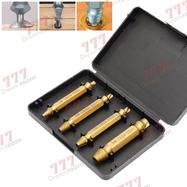 HSS4341glケース付 なめたネジはずしビット 壊れたネジ取り ドリルビットセット なめたネジ外し 潰れたネジ外し用 4本組