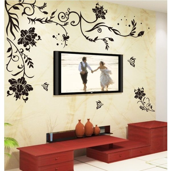 簡単貼るだけ☆ウォールステッカー C833 レトロフラワー フレーム シルエット 風景 景色 和モダン 花 モ..