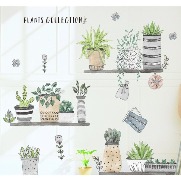 Rakuten - Cafeタイプ 鉢植え リーフ 葉 ウォールステッカー 喫茶店 レトロ カントリー はがせる シール ウォールデコ DIY 壁 インテリア