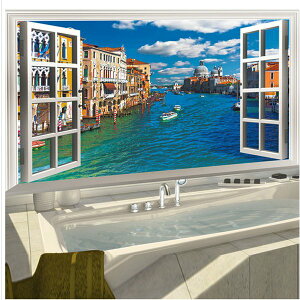 癒しの3D窓 ウォールステッカー 水の都 街並み 騙し絵 トリックアート はがせる 壁紙 シール 防水 DIY 壁 インテリア