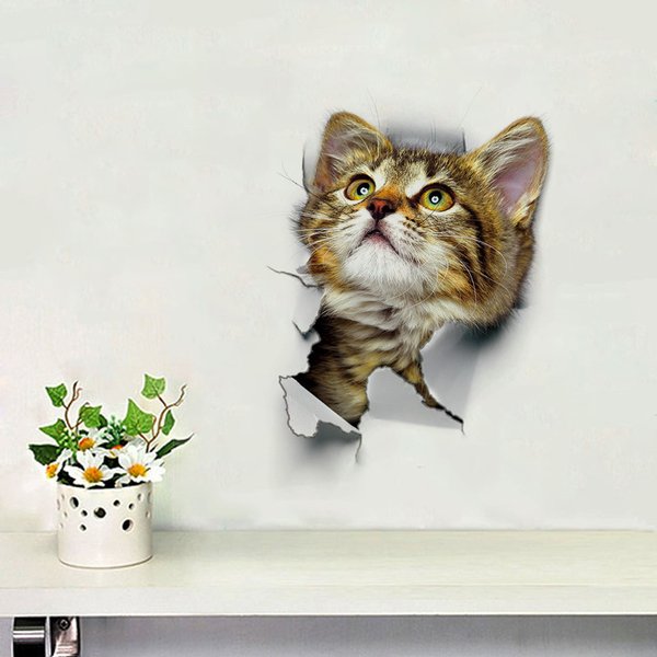 超リアル☆ 3D ウォールステッカー アメショー1 騙し絵 トリックアート デカール 猫 インテリア 剥がせる 壁紙 シール DIY ウォール デコ