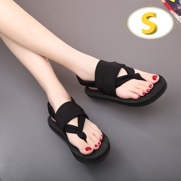 ソフトな履き心地 フラット 布サンダル ビーチサンダル 【 ブラック S 】 シンプル 布 サンダル 普段使いにも