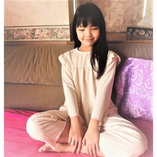 ふわっと可愛い！ Aライン デザインルームウェアー 【ピンクレッド 140cm】 女の子 可愛い 部屋着 敏感肌にもおすすめ