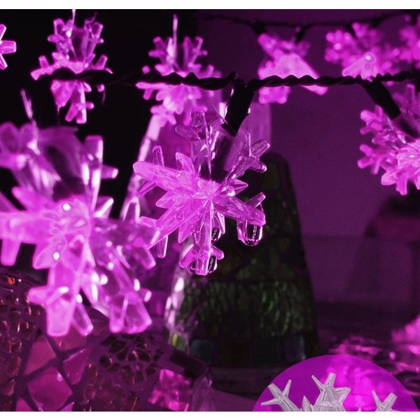 ソーラー イルミネーション 雪の結晶 大きめ46mm LED 【パープル 30球】防水 庭灯 照明 スノーフラワー 装飾