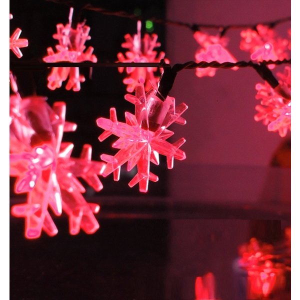 ソーラー イルミネーション 雪の結晶 大きめ46mm LED 【レッド 30球】防水 庭灯 照明 スノーフラワー 装飾