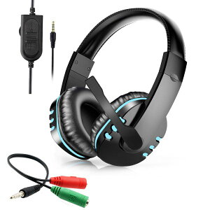 有線 マイク付き ゲーミングヘッドセット ブルー 3.5mm 4極 PS4 ボイスチャット 両耳 ゲーミングヘッドホン PC ゲーム オンライン格安セール