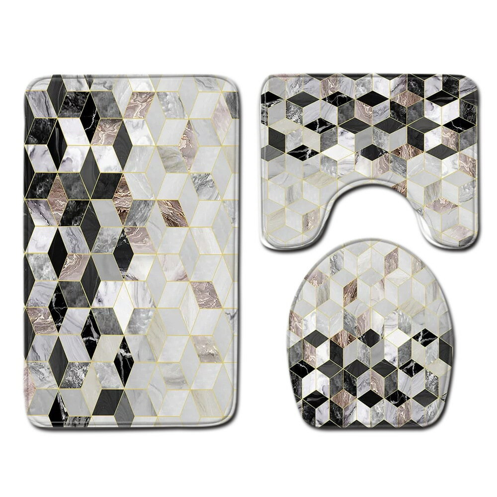 大理石柄 26 洗える トイレマット 3点セット 大理石 フロアマット デスク トイレカバー ラグマット 床..