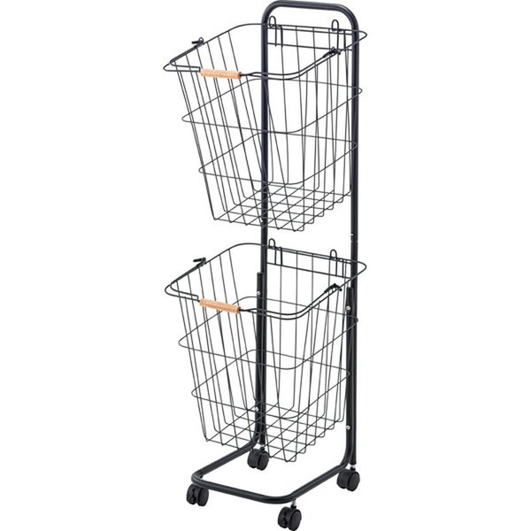 バスケットワゴン 【ブラック】 スチール(粉体塗装)