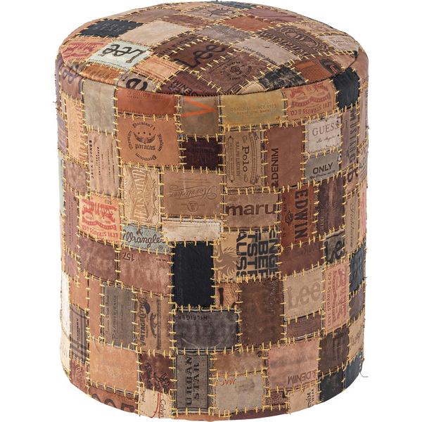 ラウンドスツール 【ブラウン】 本革 合皮 木フレーム ウィービングベルト