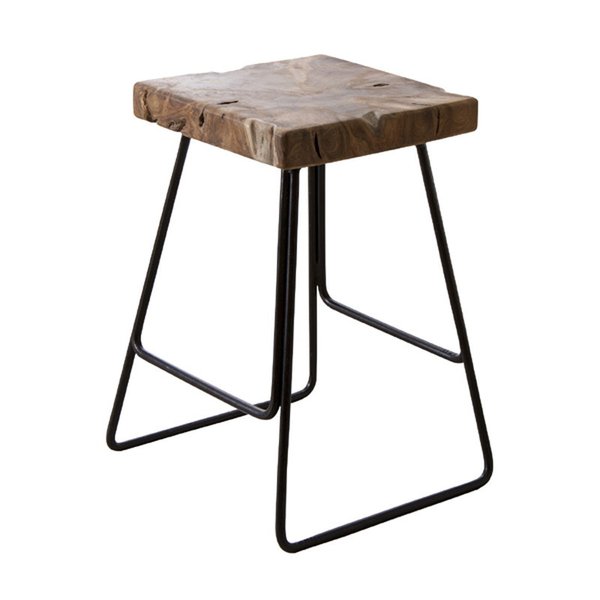 スツール 【ブラウン】 天然木(チーク) アイアン(粉体塗装) [2]