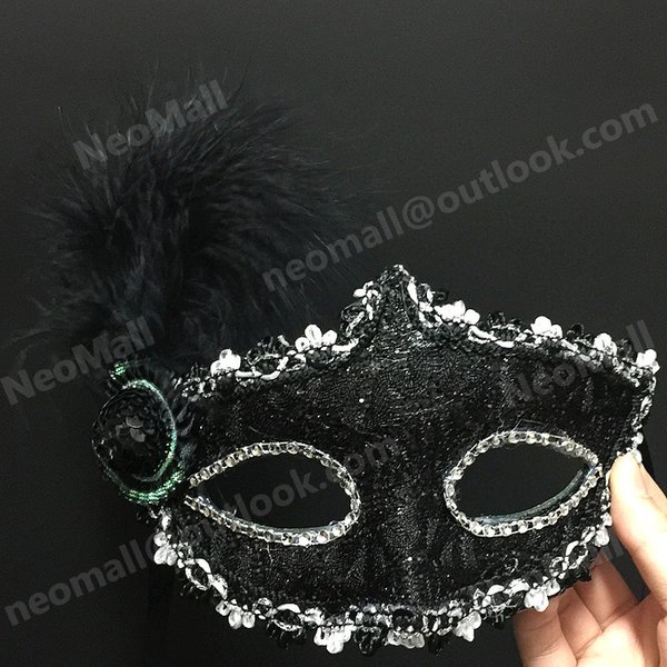 高品質☆魅惑的 フェザー アイマスク 【032・ブラック】 仮面 仮装 舞踏会 マスク ベネチアン パーティ..