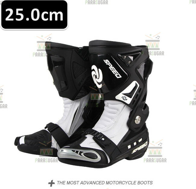 レーシングブーツ 120 ホワイト 25.0cm バイクブーツ 防水 ライディングシューズ ロング ライダーブーツ バイク ライダー