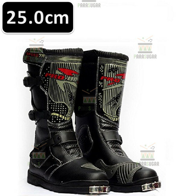 レーシングブーツ 116 ブラック 25.0cm バイクブーツ 防水 ライディングシューズ ロング ライダーブーツ バイク ライダー