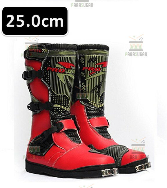 レーシングブーツ 116 レッド 25.0cm バイクブーツ 防水 ライディングシューズ ロング ライダーブーツ バイク ライダー