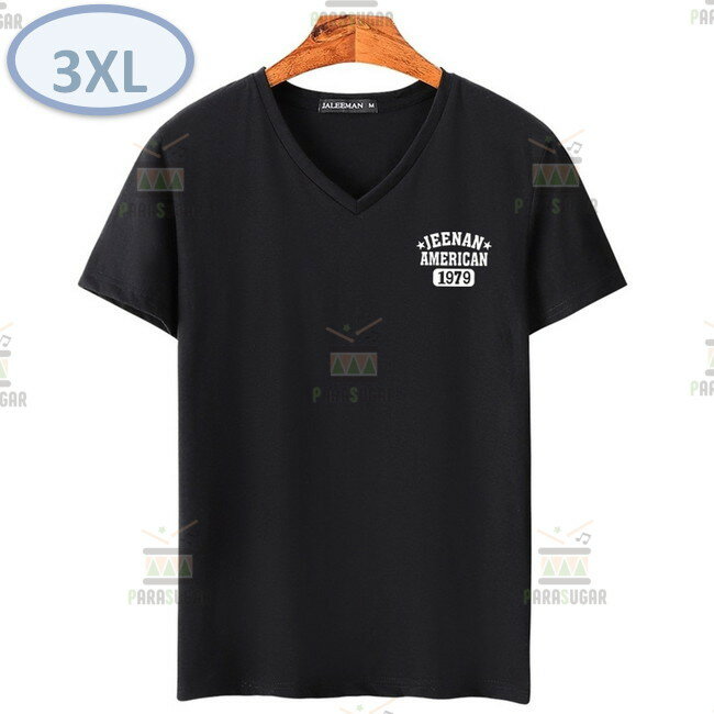 夏にピッタリ ☆ Vネック 半袖 Tシャツ【453】 ブラック 3XLサイズ トップス シャツ シンプル イラスト デザイン 春夏