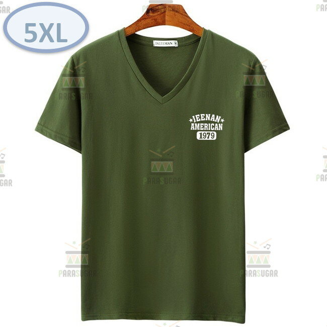 夏にピッタリ ☆ Vネック 半袖 Tシャツ【453】 グリーン 5XLサイズ トップス シャツ シンプル イラスト デザイン 春夏