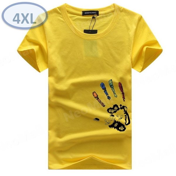 夏の定番 ☆ 丸首 半袖 Tシャツ【457】 イエロー 4XLサイズ トップス シャツ シンプル イラスト デザイン 春夏