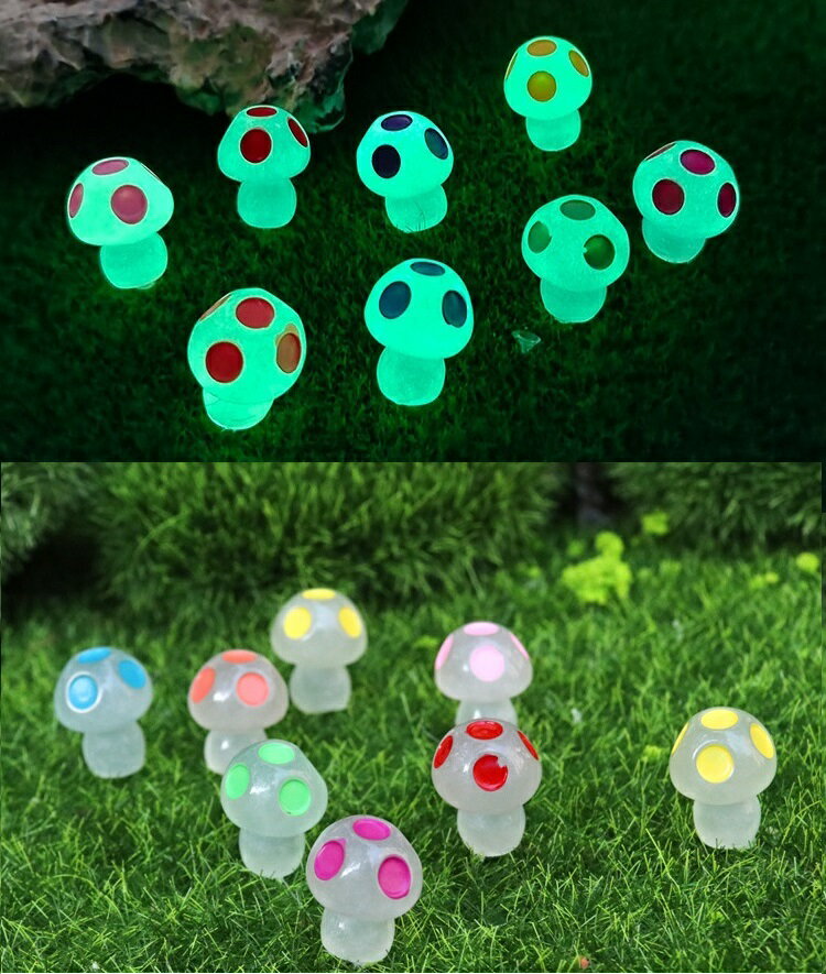 蓄光 フィギュア 光るきのこ グリーン系 8個セット 苔テラリウム ガーデニング インテリア -571