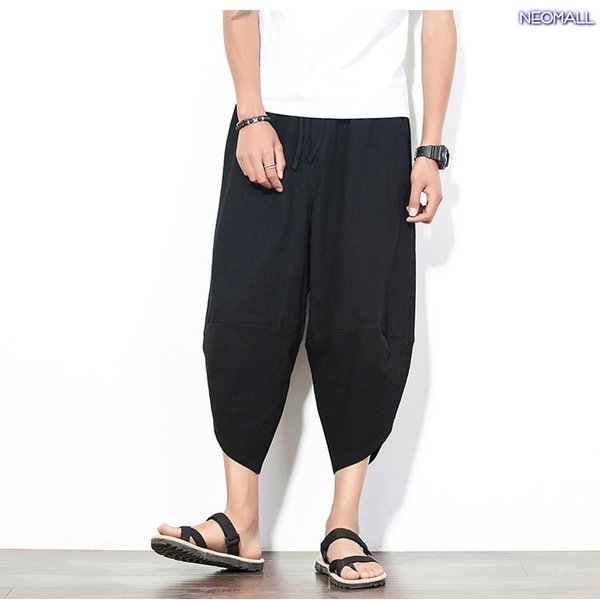 メンズ サルエルパンツ【339】　ブラック カジュアル ヒップホップ 7分丈 スウェット 無地 ポケット付 オールシーズン