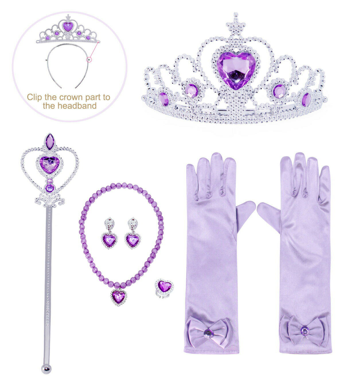 お姫様 アクセサリー2 ティアラ 魔法のステッキ ネックレス イヤリング 指輪 手袋 6点セット 子供 仮装..