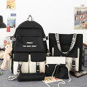 男女兼用 キャンバス リュックサック 大容量 5点セット トートバッグ ショルダーバッグ ペンケース 巾着袋 KB-010(4)
