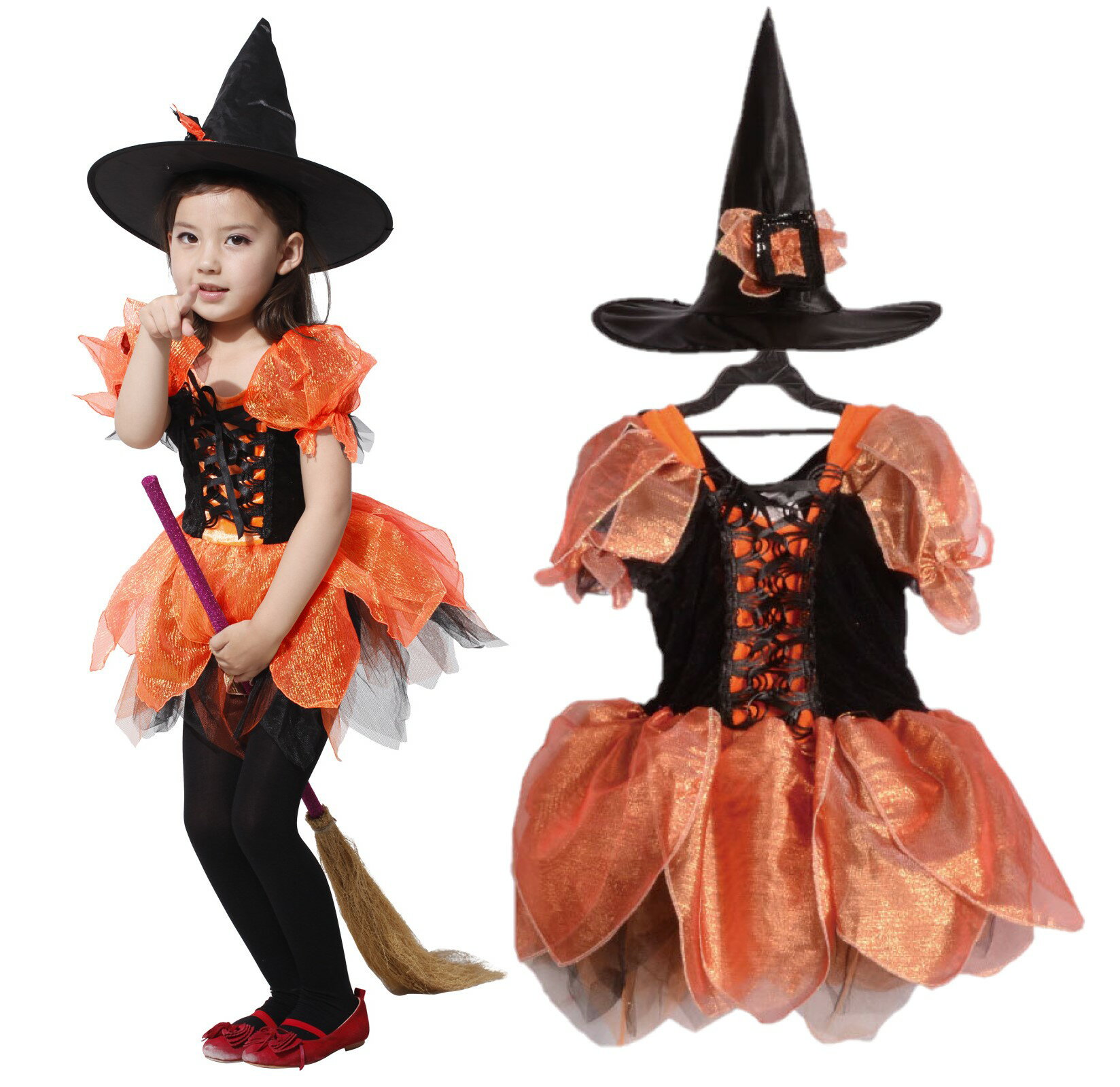 Halloween 子供用 衣装 魔女 オレンジ ハロウィン 変装 仮装 コス コスチューム パーティー