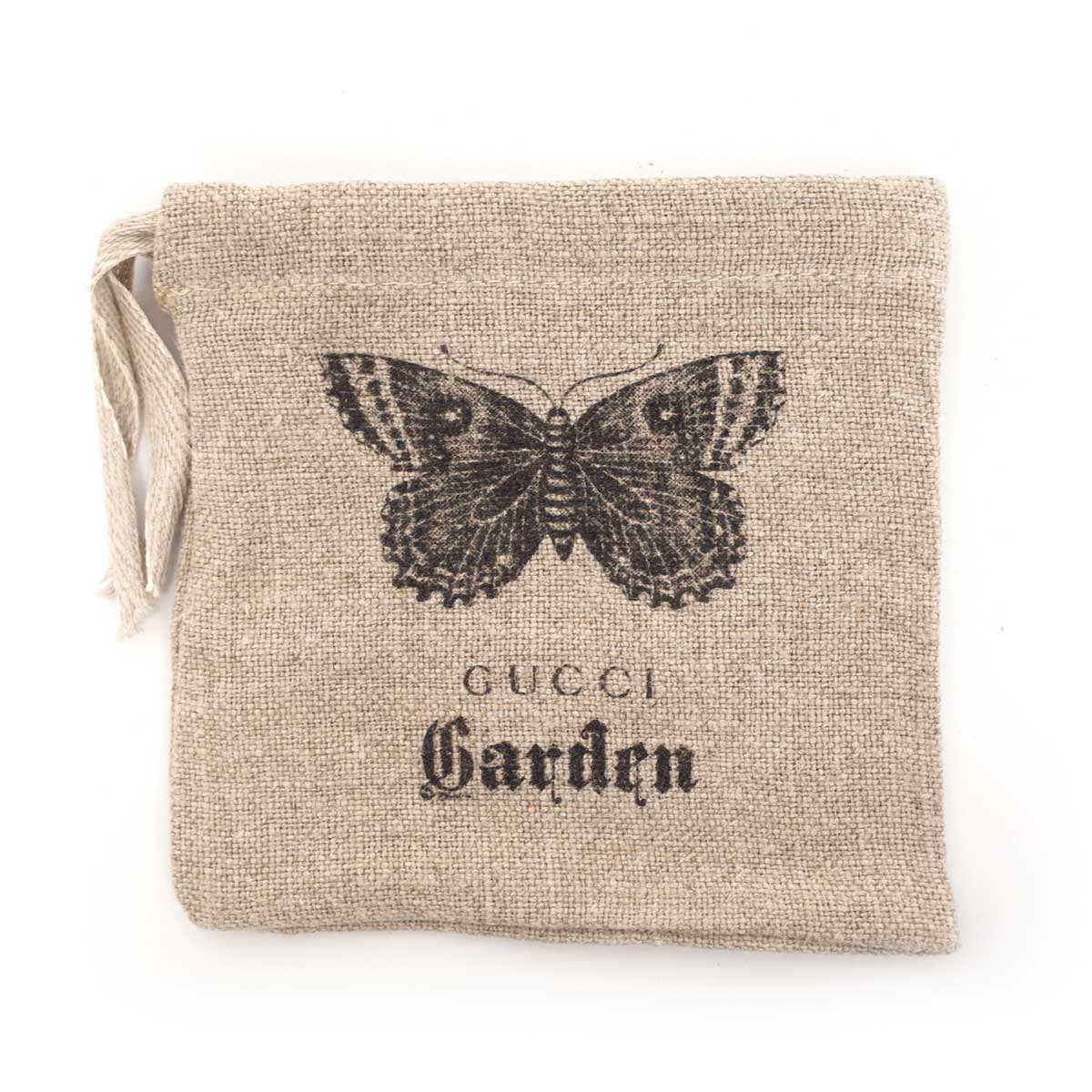 グッチ 限定品 ガーデン ポーチ マチなし 小物入れ 稀少 バタフライ 蝶々 巾着 リネン グレーベージュ系 GUCCI Garden【中古】のサムネイル