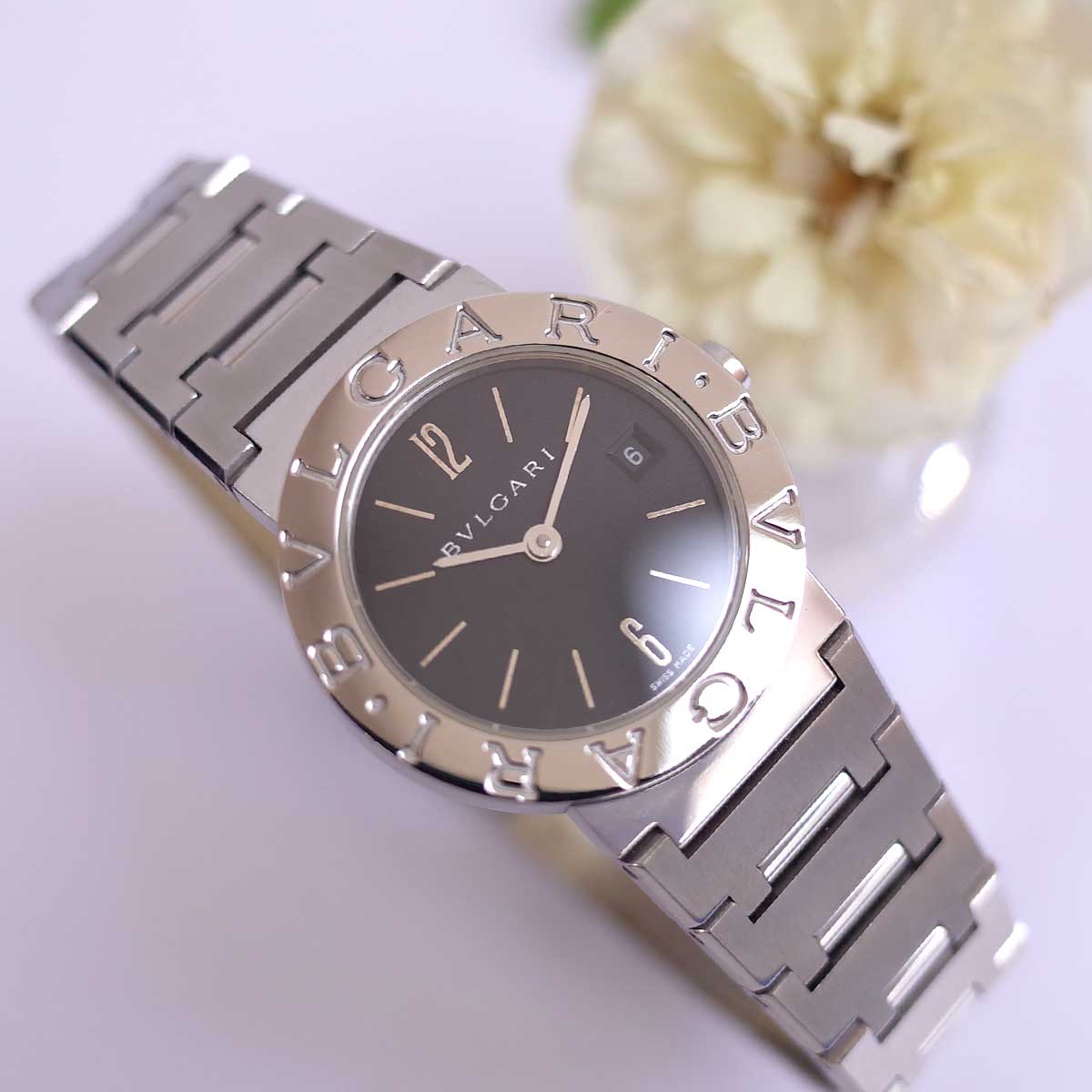 Other - BVLGARI ブルガリブルガリ BB26SS ブラック デイト ブレスレット レディース クォーツ 腕時計 OH済1年保証 電池交換済