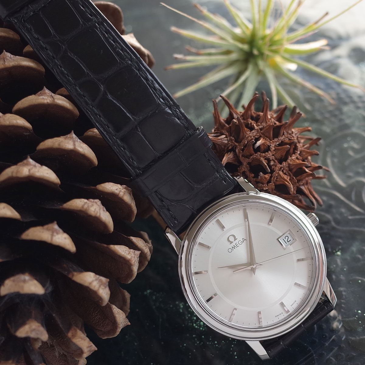 【中古】オメガ デビル プレステージ 4510.31 SS シルバー デイト メンズ QZ 80's 純正革ベルト＆尾錠 腕時計 OMEGA メンテ済のサムネイル