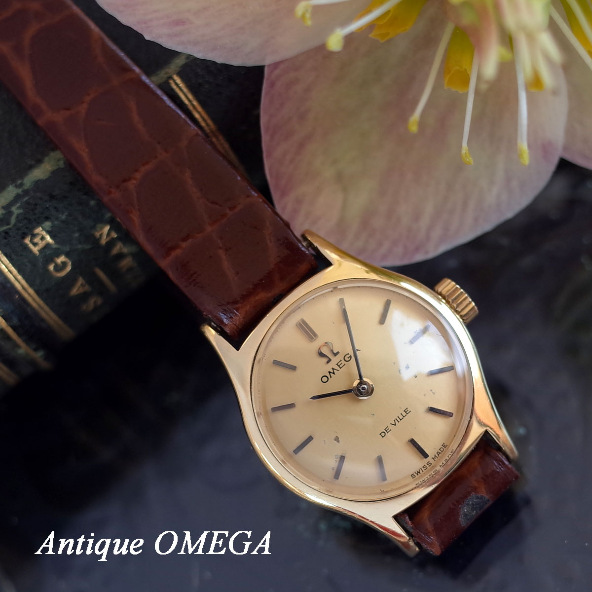 オメガ 70's アンティークウォッチ 750YG K18 新品革ベルト レディース 手巻 腕時計 OMEGA