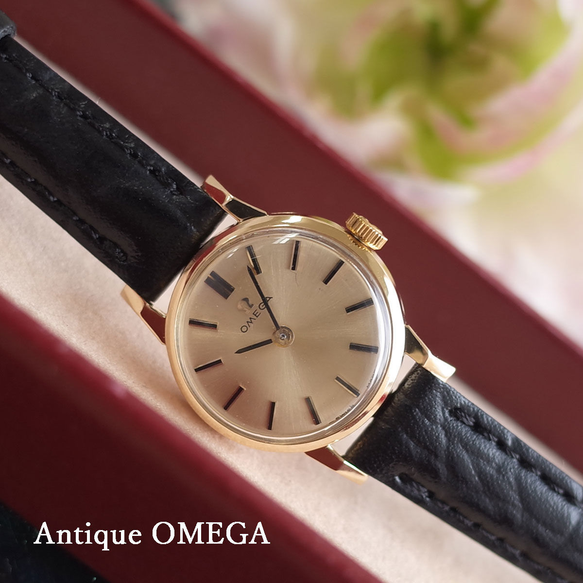 素敵 オメガ 70's アンティーク K18YG ゴールド 新品革ベルト レディース 手巻 腕時計 OMEGA 箱付