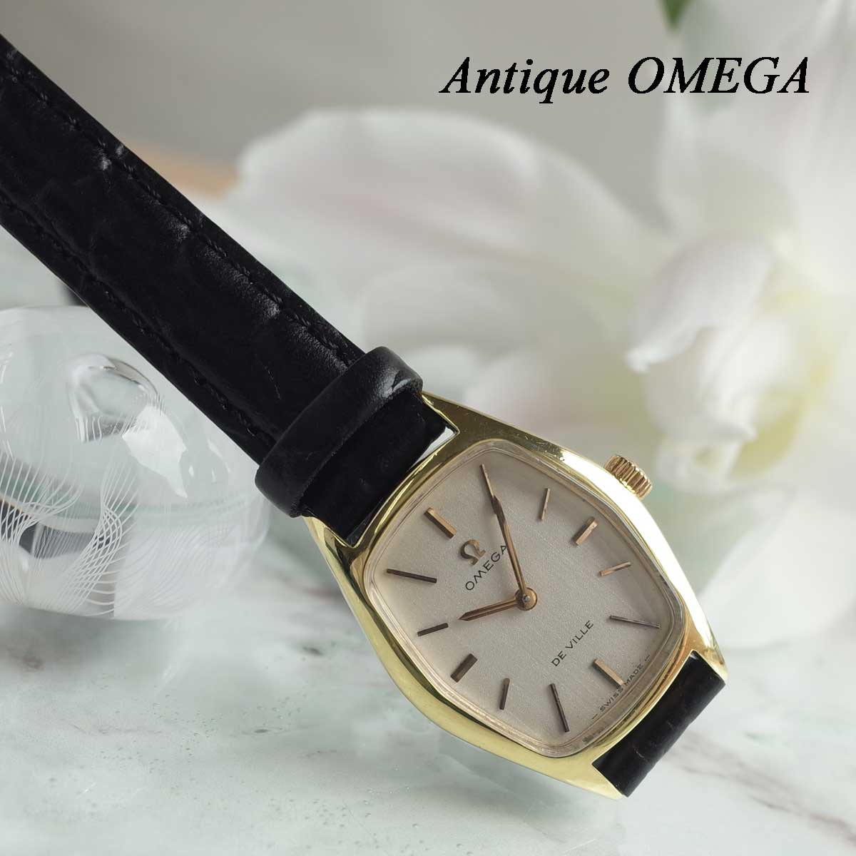 オメガ デビル 70's アンティーク 変形トノー ゴールド 新品革ベルト 純正尾錠 レディース 手巻 腕時計 OMEGA