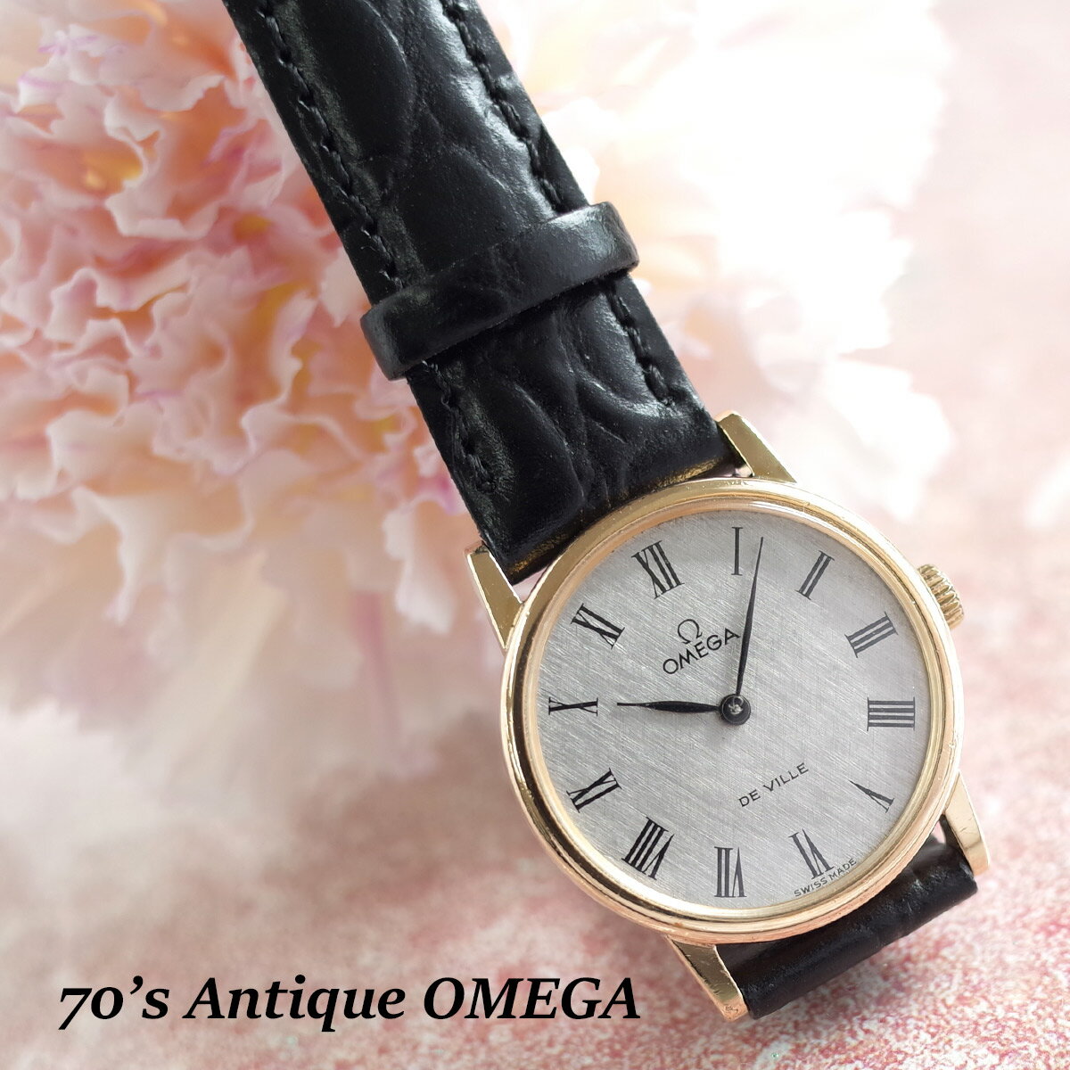 オメガ 70's アンティーク デビル グレーモザイク GP ミドル ローマン リーフ針 新品革ベルト レディース 手巻 腕時計 OMEGA【送料無料】【中古】のサムネイル