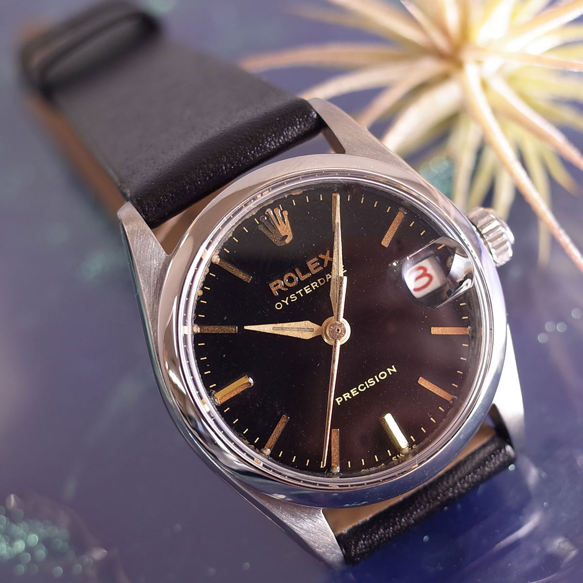 ROLEX アナログ手巻き腕時計 ブラック ロレックス 手巻 1984年製高年式 ブラックミラーギルトダイヤル