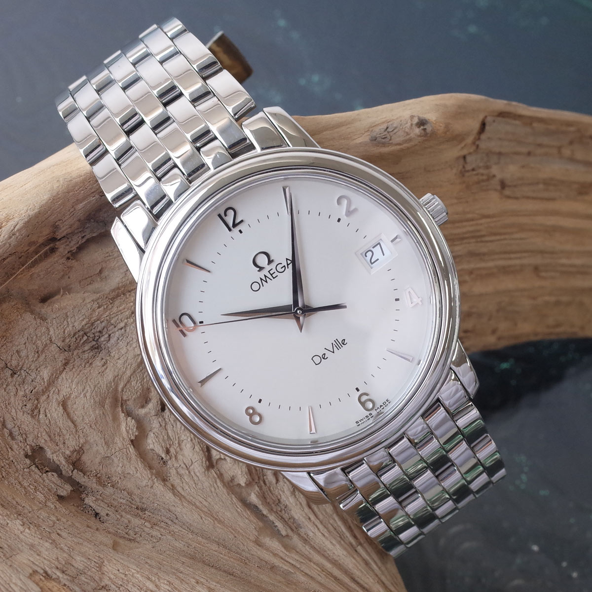 箱/保証書 オメガ デビル プレステージ 国内正規 SS 4510.30 アイボリー デイト 飛びアラビア 純正ブレス クォーツ メンズ OMEGA 腕時計 1年保証のサムネイル