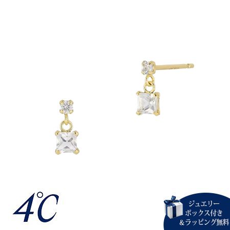 Rakuten - 【無料ラッピング】 ヨンドシー 4℃ ピアス イエローゴールド K10 スクエア ホワイトトパーズ レディース ブランド 正規品 新品 ギフト プレゼント 人気 おすすめ 誕生日 記念日 クリスマス 送料無料