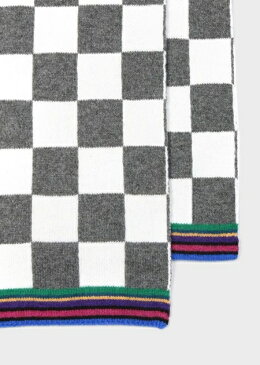 ポールスミス マフラー メンズ モノクロームチェック ウールマフラー グレー Paul Smith