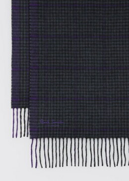 ポールスミス マフラー メンズ カシミヤ100%チェックパターン パープル Paul Smith