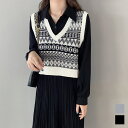 ニットベスト vネック 幾何学 レディース 秋 冬 柄 アーガイル柄 ショート丈 レイヤード ジャガード ジュニア 黒 ブラック ブルー スクール 短め 韓国 ...
