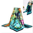<今だけ価格>大判スカーフ シルクタッチ 90cm×90cm ブルー 花柄 華やか 入学式 結婚式 クリックポストで発送可goods-1602-2