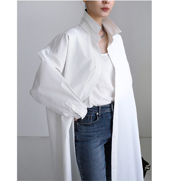 ロングシャツワンピース　前開き　チュニック　オープンシャツ　長袖　送料無料 op-2410-2