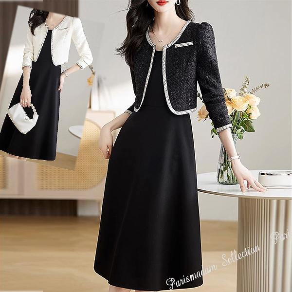 スーツ　ジャケット　ワンピース　セットアップ　フレアライン　Aライン 大きいサイズありMから2Lほっそり効果大 20代30代40代50代60代　ミセス送料無料