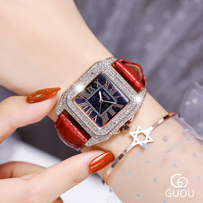 時計のプレゼントを贈る GUOU 腕時計 時計 レディース 女性用 ウォッチ セレブ 人気 クリスタル アクセサリー ラッピング無料 かわいい 革ベルト おしゃれ ゴールド ブレスレット 旅行 イベン…