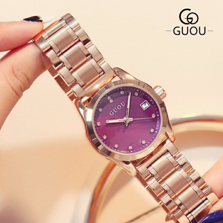 時計のプレゼントを贈る GUOU レディース 女性用 腕時計 時計 ウォッチ ラインストーン石使用クォ ーツ アクセサリー ラッピング無料 かわいい おしゃれ ゴールド 旅行 イベント カジュアル 通…